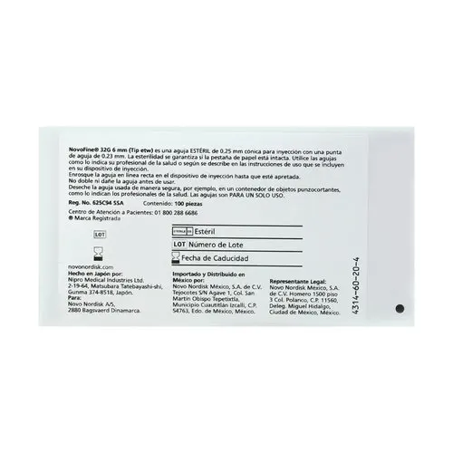 Novofine Agujas De 32G X 6 Mm Con 100 Piezas