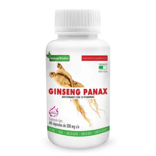 Natural wisdom ginseng panax suplemento alimenticio vegano adicionado con 13 vitaminas 60 frasco ginseng 60 mg precio