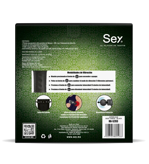 SEY Hyper Gun Masajeador Recargable (USB) con 7 Funciones – Negro