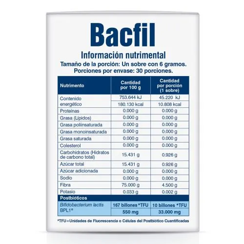 Bacfil Polvo Sabor Mandarina con 30 Sobres