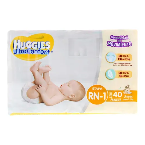 Comprar Huggies Ultraconfort Pañales Unisex Para Recien Nacido Con 40 Piezas