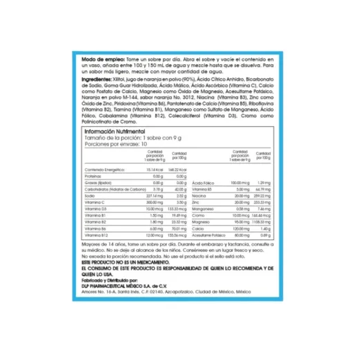 C-Blast +D Cero Azúcar Sabor Naranja Con 10 Sobres