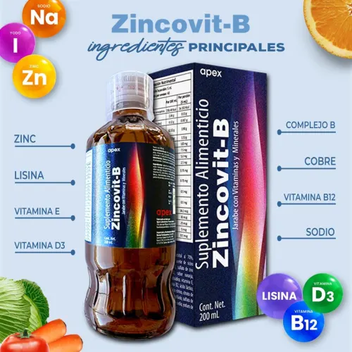 Zincovit-B multivitamínico con B12, D3, E, Zinc y Lisina 200 ml