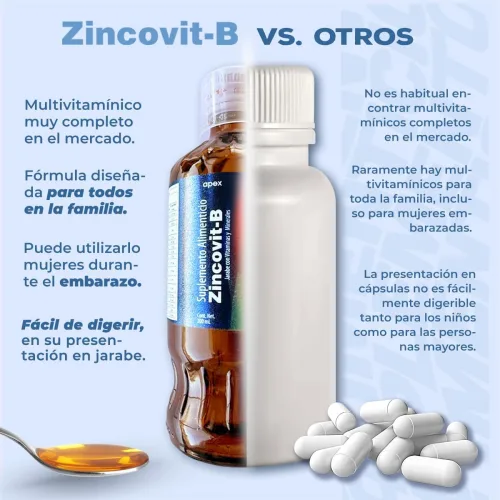 Zincovit-B multivitamínico con B12, D3, E, Zinc y Lisina 200 ml