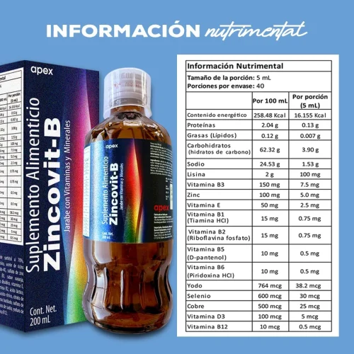 Zincovit-B multivitamínico con B12, D3, E, Zinc y Lisina 200 ml