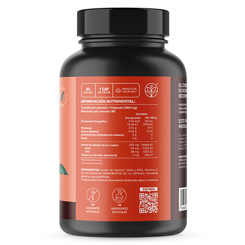 Life360+ Omega 3 Salmon Oil Con 80 Cápsulas