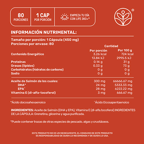 Life360+ Omega 3 Salmon Oil Con 80 Cápsulas
