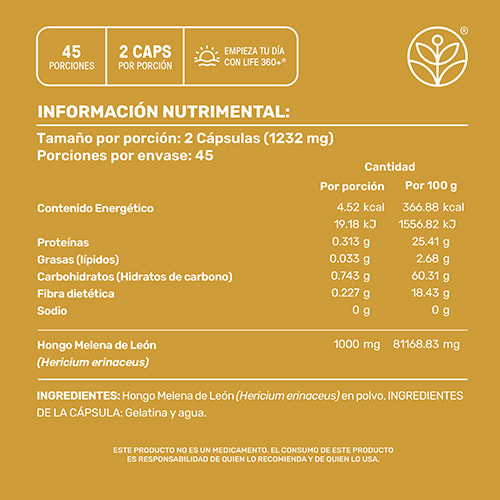 Life360+ Melena De Leon Con 90 Cápsulas
