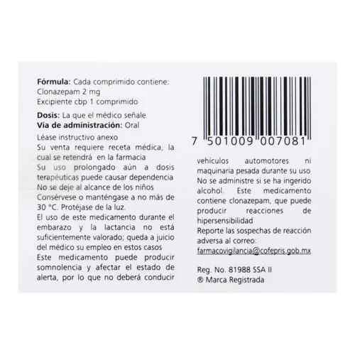 Rivotril 2 Mg Con 100 Comprimidos