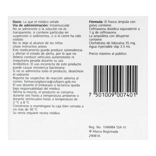 Comprar Rocephin Im 1 G Con 1 Frasco Ámpula