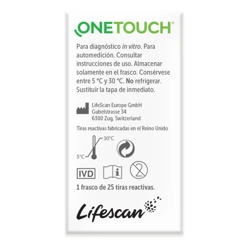 Tiras Reactivas Onetouch Select Plus con 25 unidades
