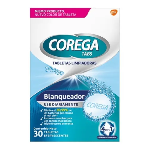 Corega Tabletas Whitening 30 Piezas Caja