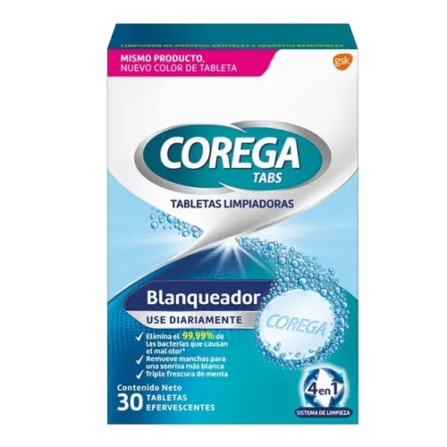 Corega Tabletas Whitening 30 Piezas Caja