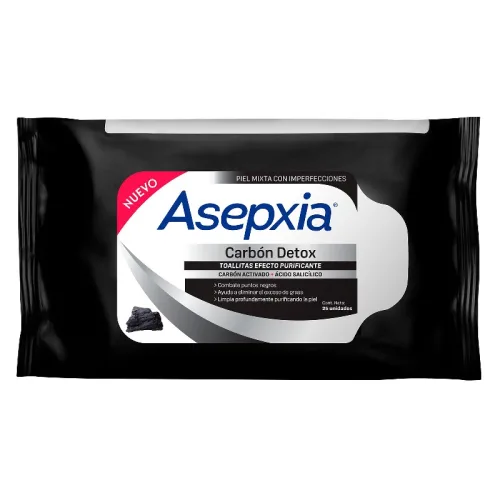 Asepxia Carbón Detox Toallitas Efecto Purificante Con 25 Piezas