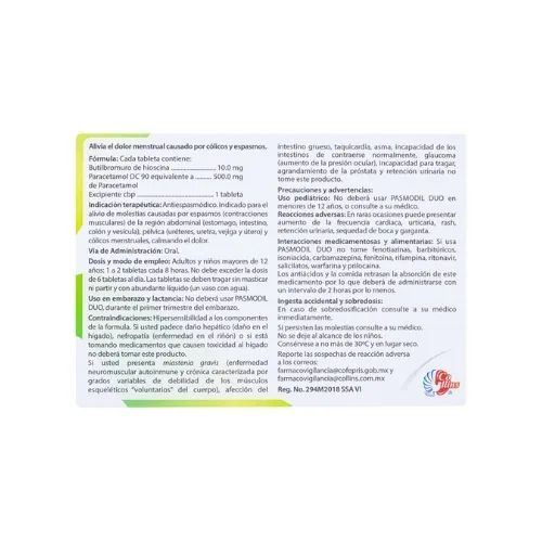 Pasmodil Duo 10/500 Mg Con 24 Tabletas