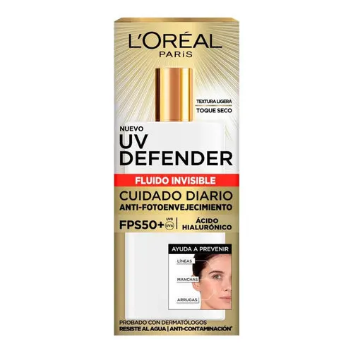 L’Oréal Uv Defender Protector Solar Fluido Invisible Fps 50+ Con 40 G