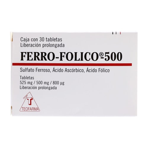 Comprar Ferro-Folico-500 525/500 Mg/800 Mcg Con 30 Tabletas De Liberación Prolongada