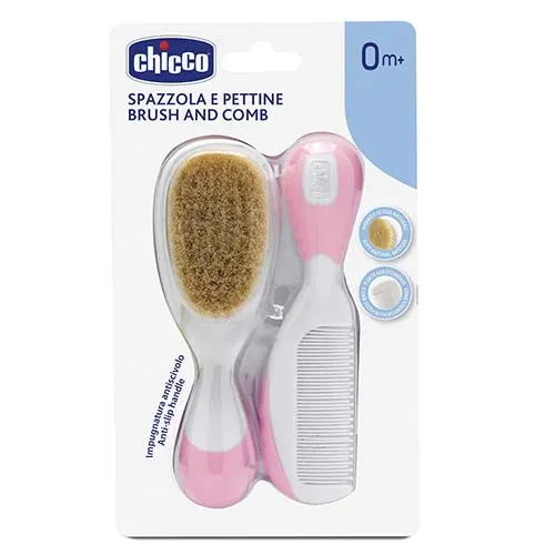 Chicco Set Cepillo Y Peine De Cerdas Suaves Color Rosa