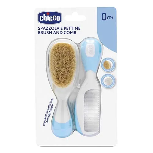 Chicco Set Cepillo Y Peine De Cerdas Suaves Color Azul