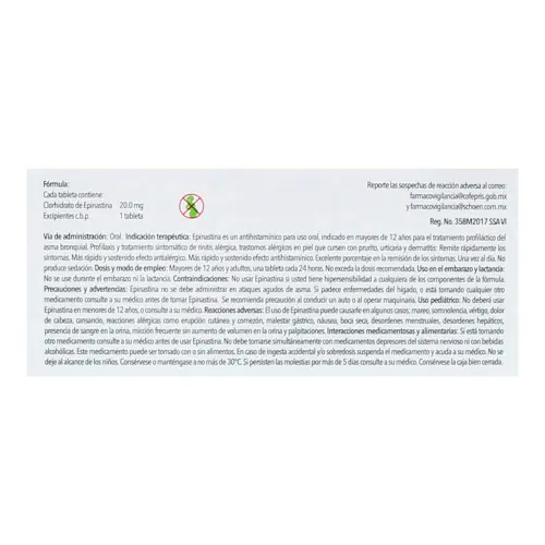 Epinastina 20 Mg Con 10 Tabletas