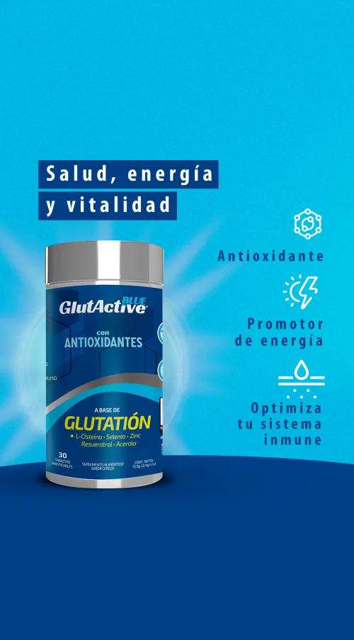 Comprar Glutactive Blue: Suplemento Con Glutatión, L-Cisteína, Antioxidantes Con 30 Tabletas Masticables