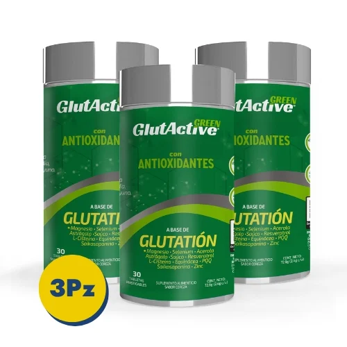 Comprar Glutactive Green: Suplemento Con Glutatión, L-Cisteína, Antioxidantes Con 30 Tabletas Masticables Pack 3