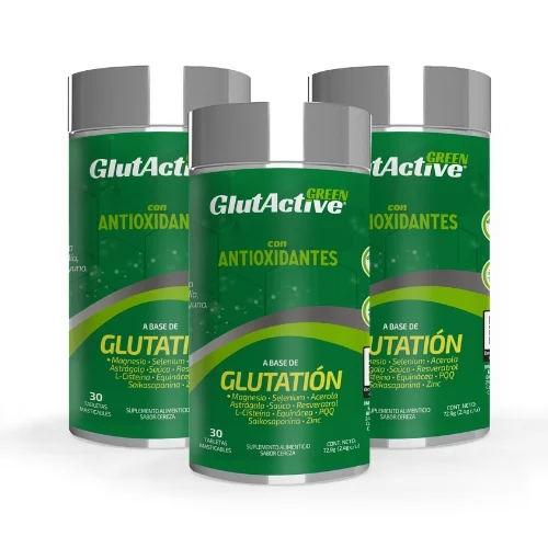 Comprar Glutactive Green: Suplemento Con Glutatión, L-Cisteína, Antioxidantes Con 30 Tabletas Masticables Pack 3