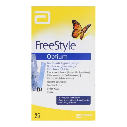 Comprar Freestyle Optium Tiras De Prueba De Glucosa Con 25 Piezas