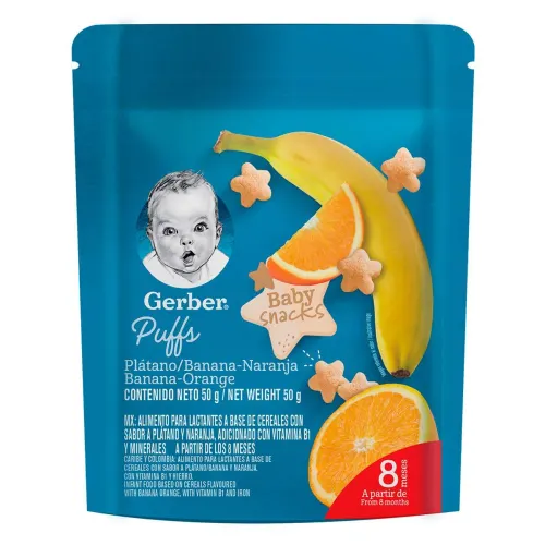 Comprar Snacks gerber puffs etapa 3 plátano naranja bolsa 50g