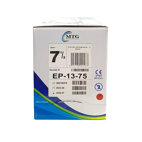 Guante Quirúrgico Estéril De Nitrilo Talla 7 1/2 Con 50 Pares
