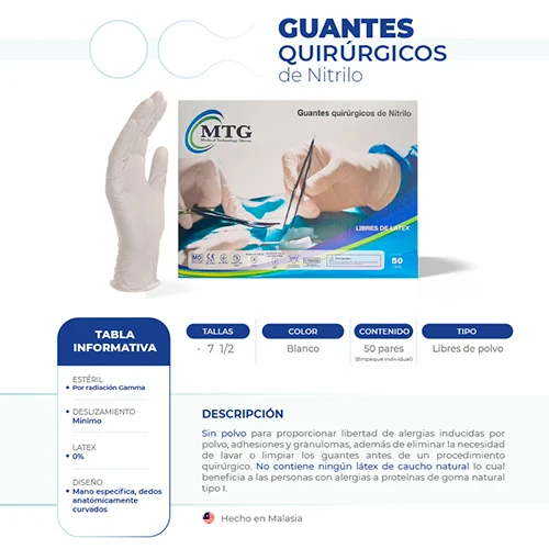 Guante Quirúrgico Estéril De Nitrilo Talla 7 1/2 Con 50 Pares