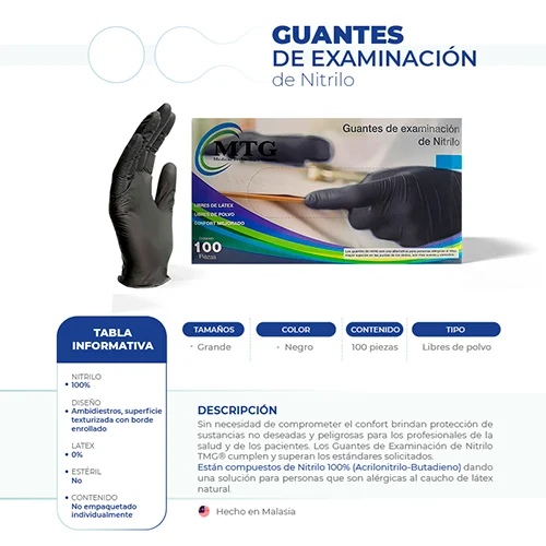 Guante No Estéril De Nitrilo Talla Grande Con 100 Piezas