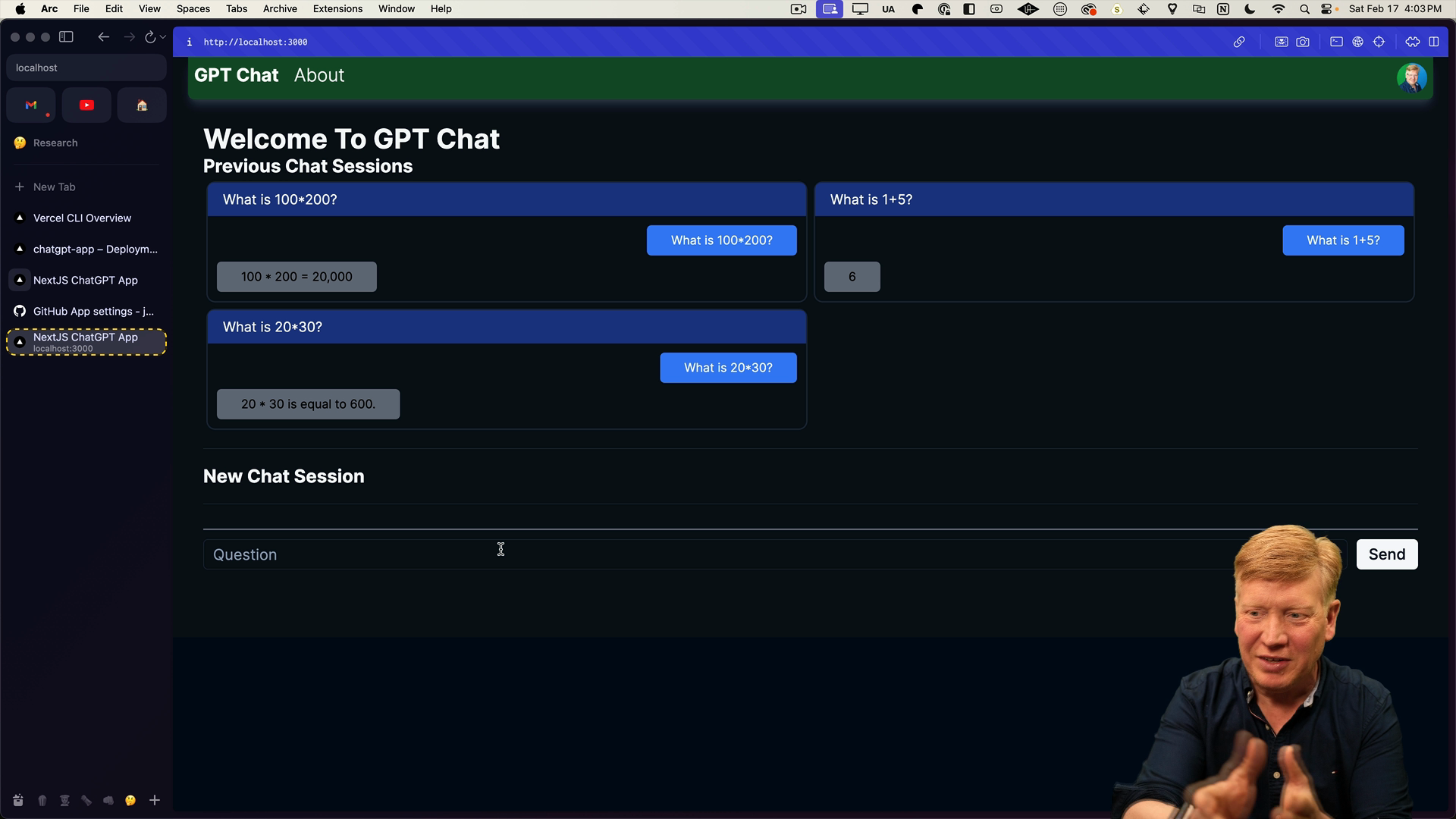 Previous chats on the homepage