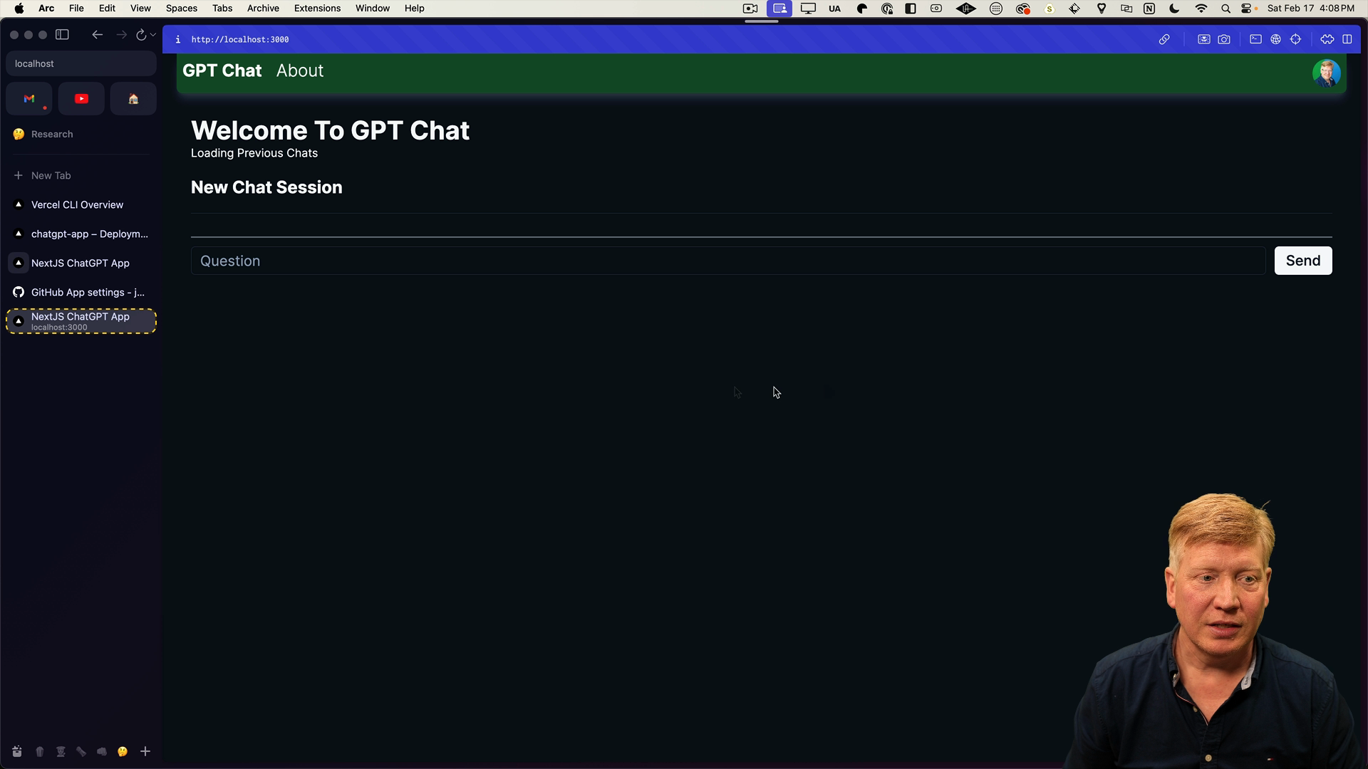 the loading message displays