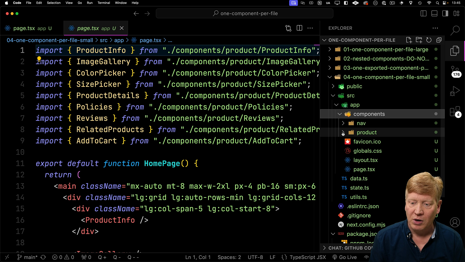 Components are imported from separate files