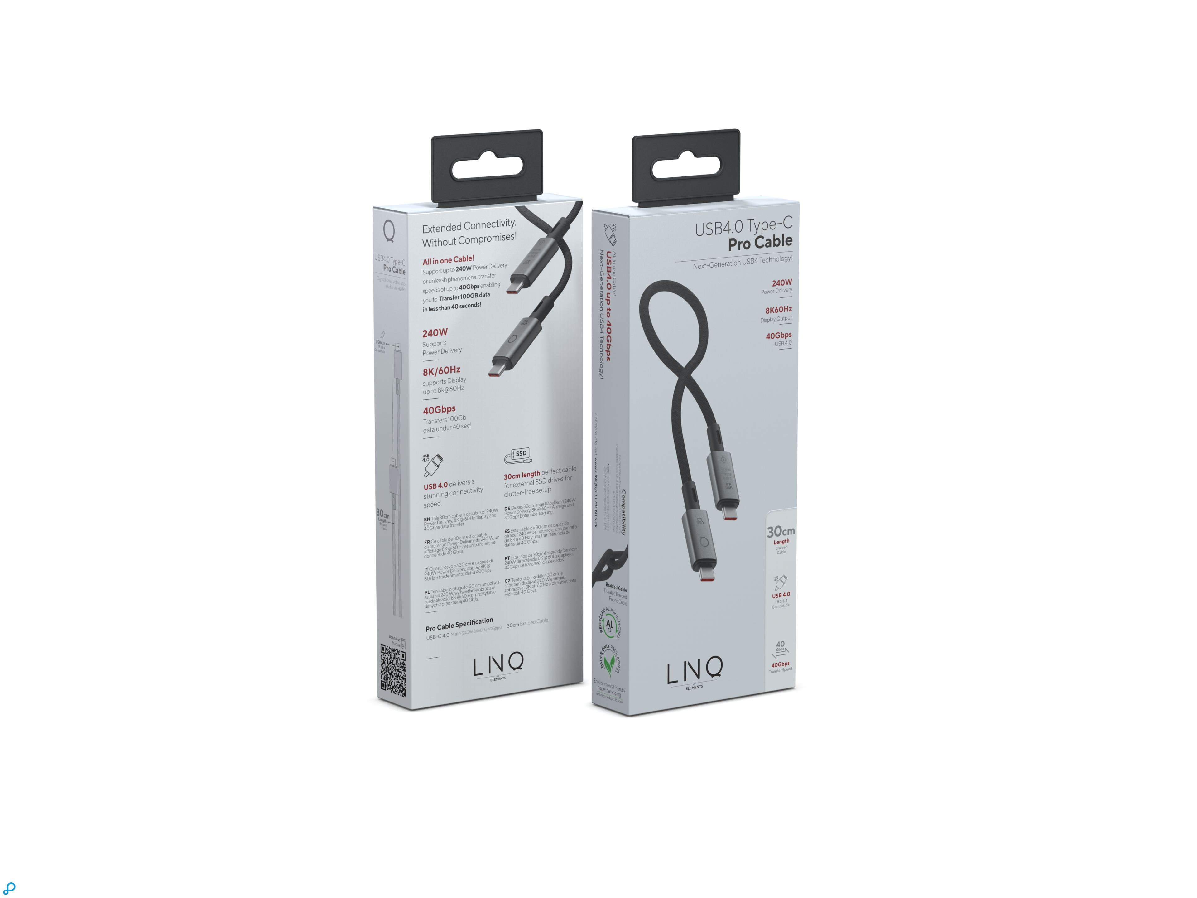 LINQ USB-C to USB-C 4.0 PRO Cable - 0.3m Spacegrey-2