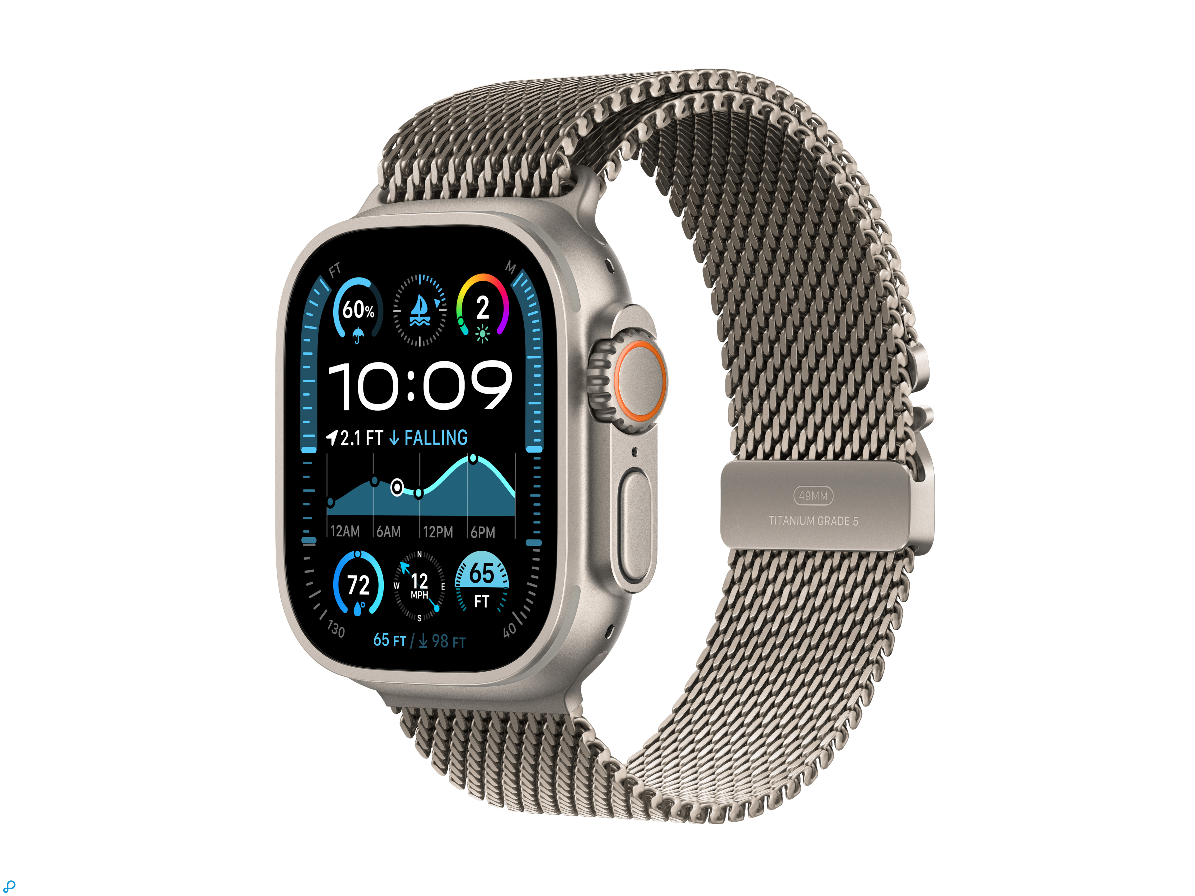 Apple Watch Ultra 2 GPS + Cellular 49mm Natural Titanium Case with Natural Titanium Milanese Loop - M-0