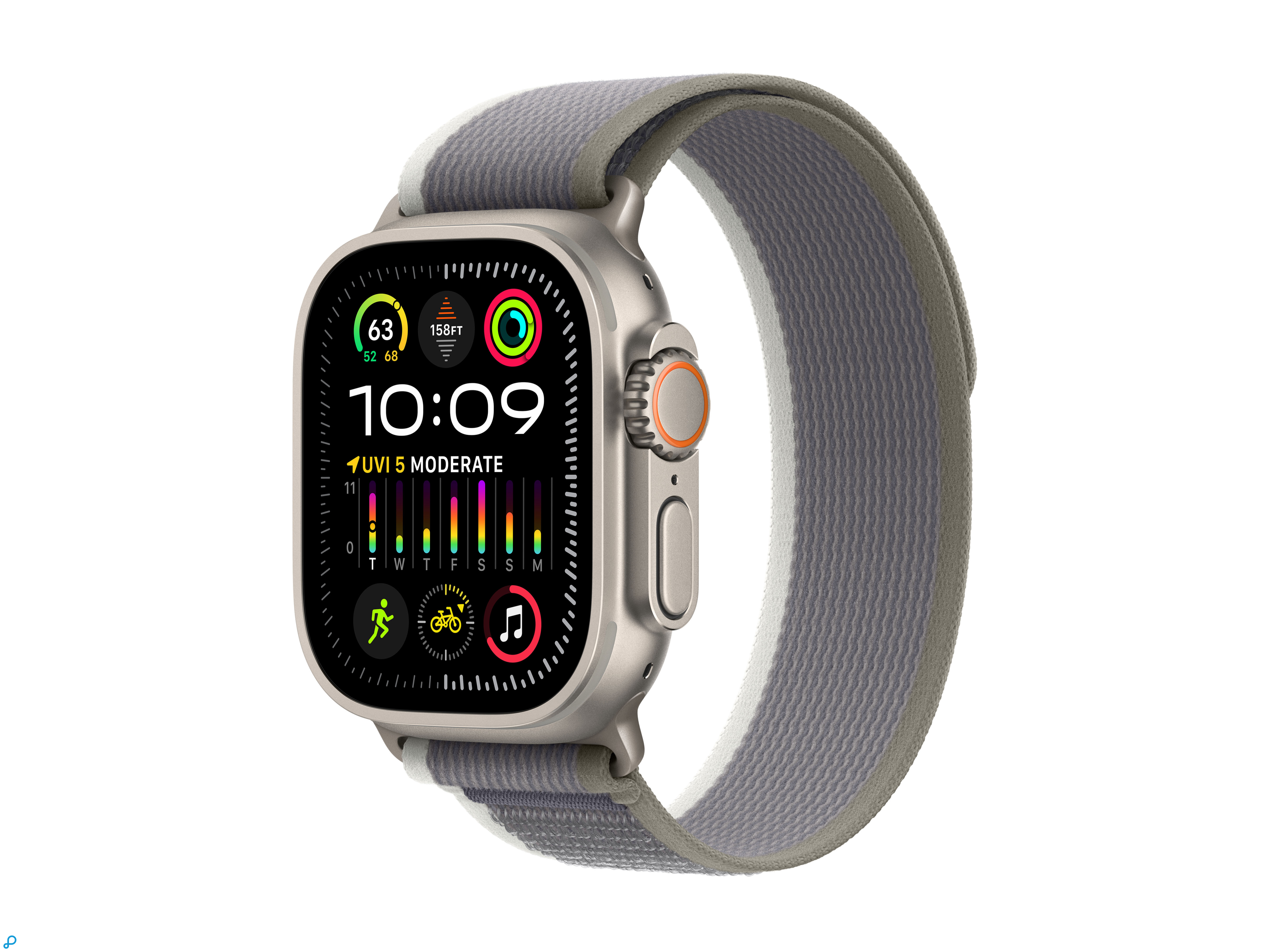 Apple Watch Ultra 2 GPS + Cellular, 49mm Titanium Case met Groen/Grijze Trail Loop - S/M-0