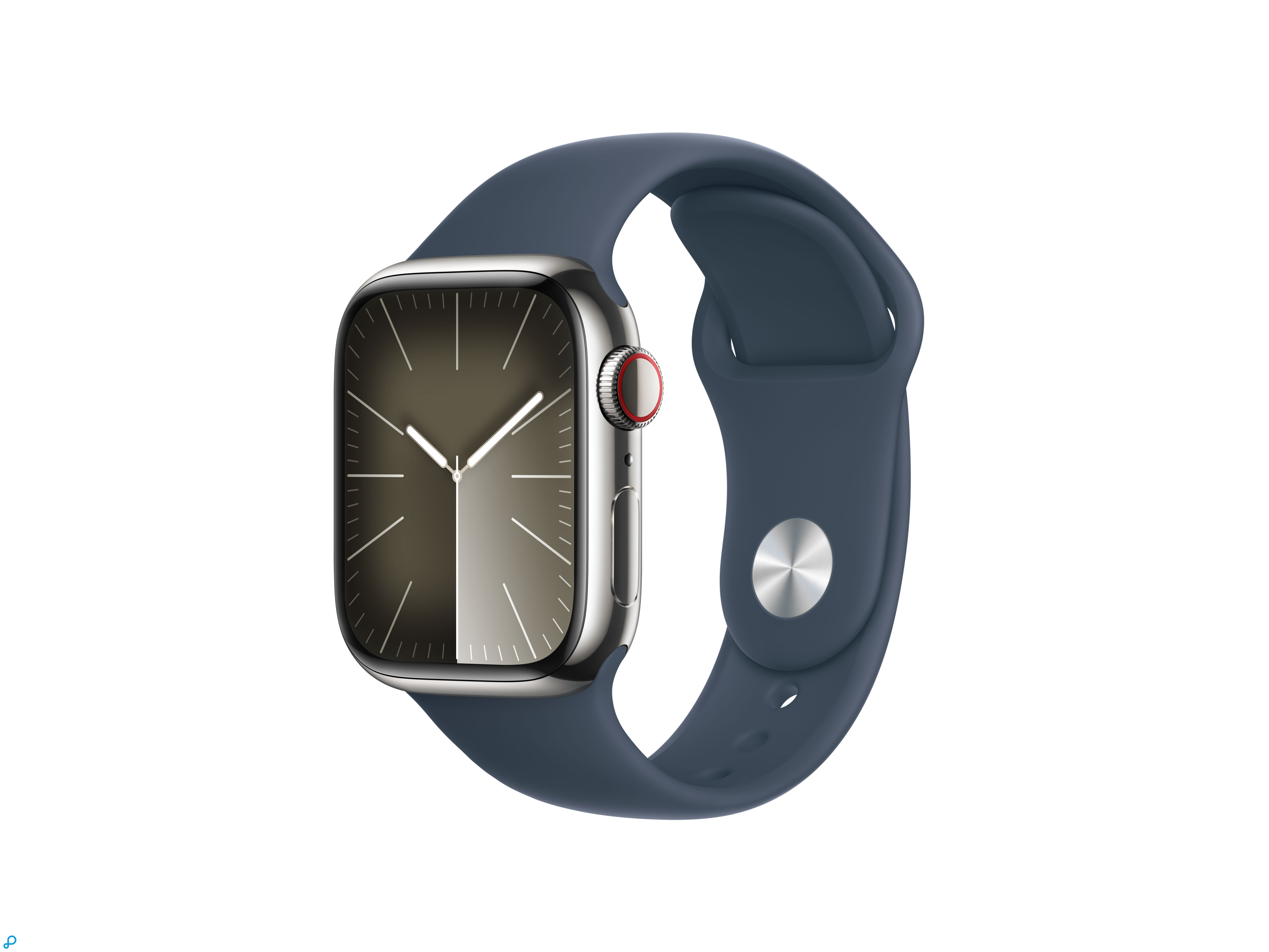 Apple Watch Series 9 GPS + Cellular 41mm Zilveren Roestvrijstalen Kast met Storm Blauwe Sportband - M/L-0