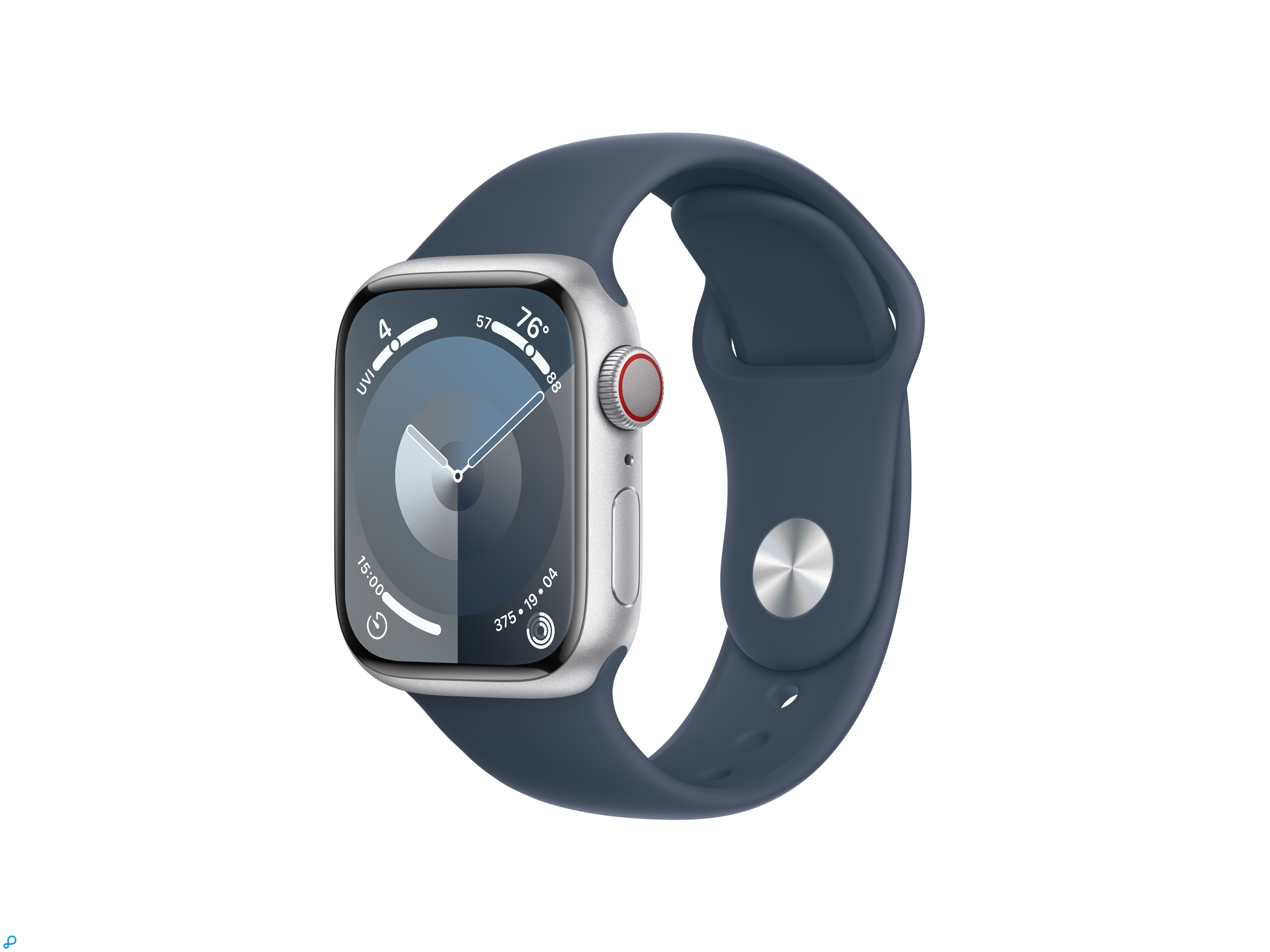 Apple Watch Series 9 GPS + Cellular 41mm Silver Aluminium Case with Storm Blue Sport Band - M/L-0