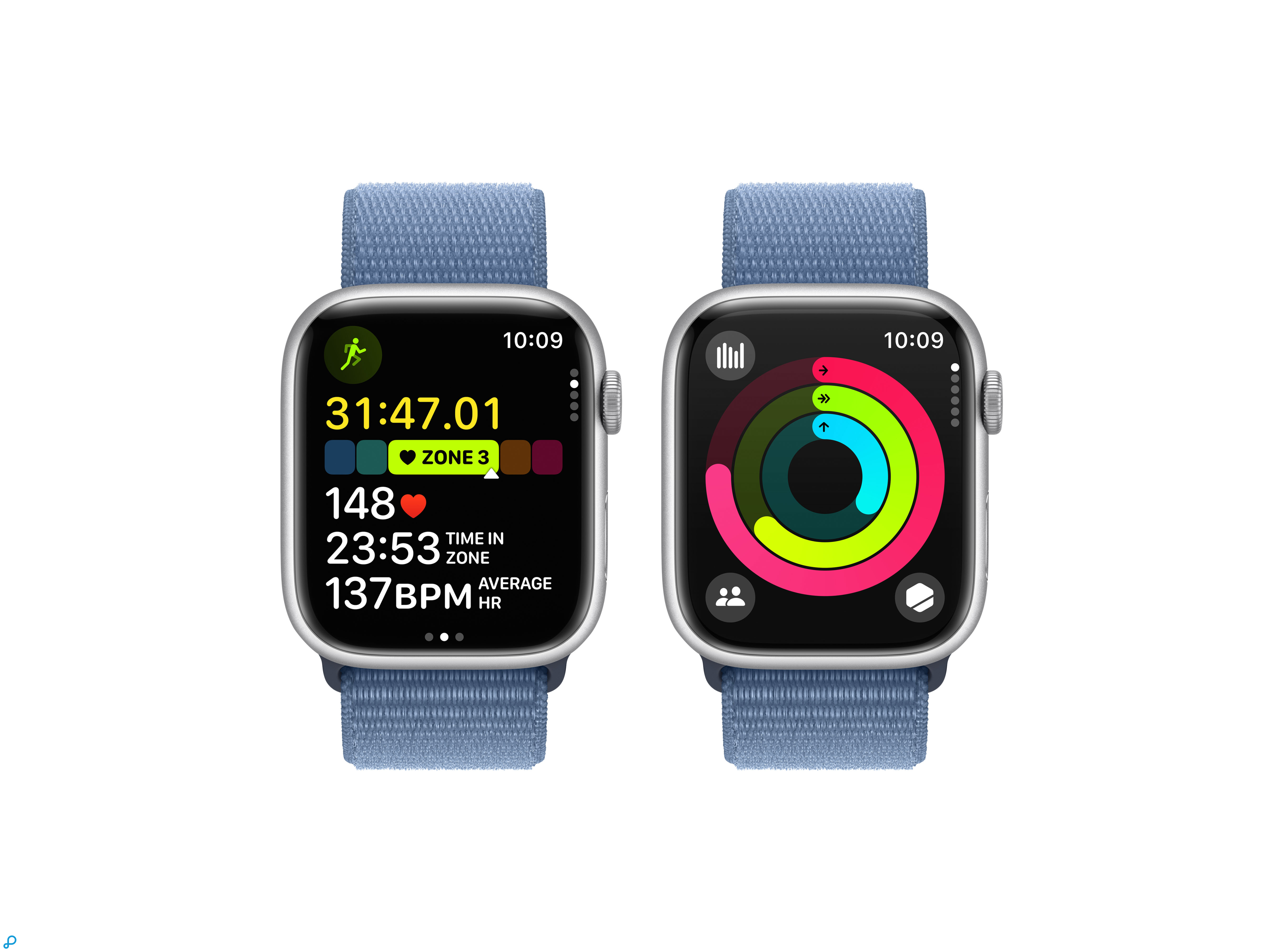 Apple Watch Series 9 GPS + Cellular 45mm Silver Aluminium Case with Winter Blue Sport Loop-5