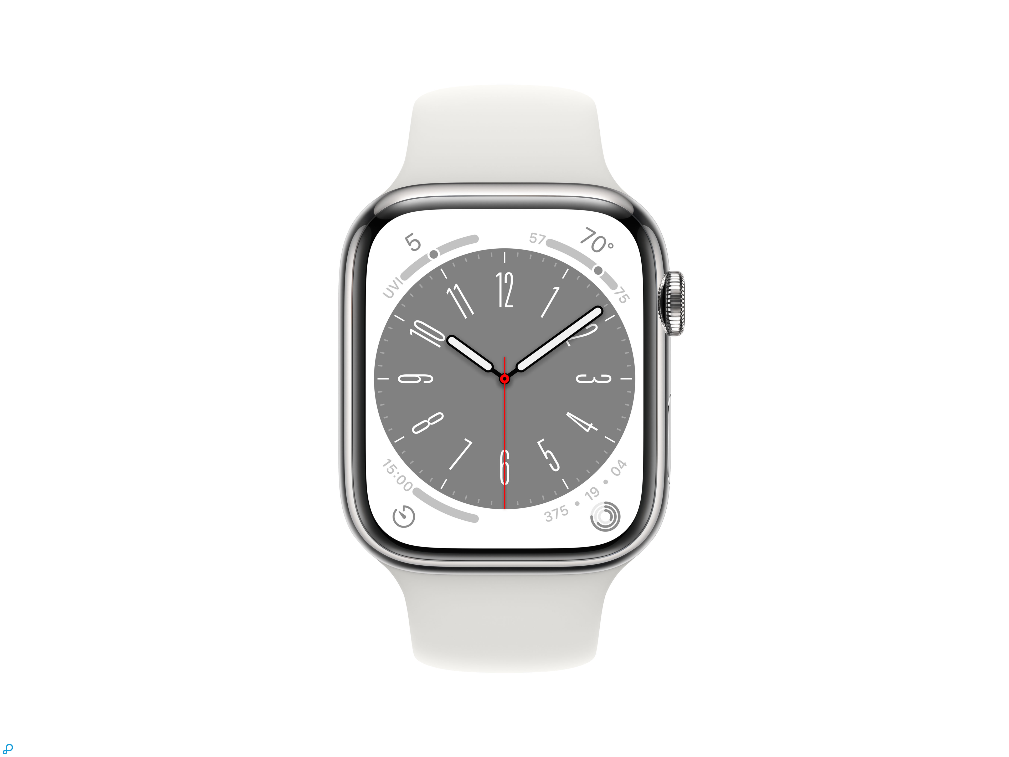 Apple Watch Series 8 GPS + Cellular 45mm Zilver Stainless Steel Case met Witte Sport Band - Regular-1