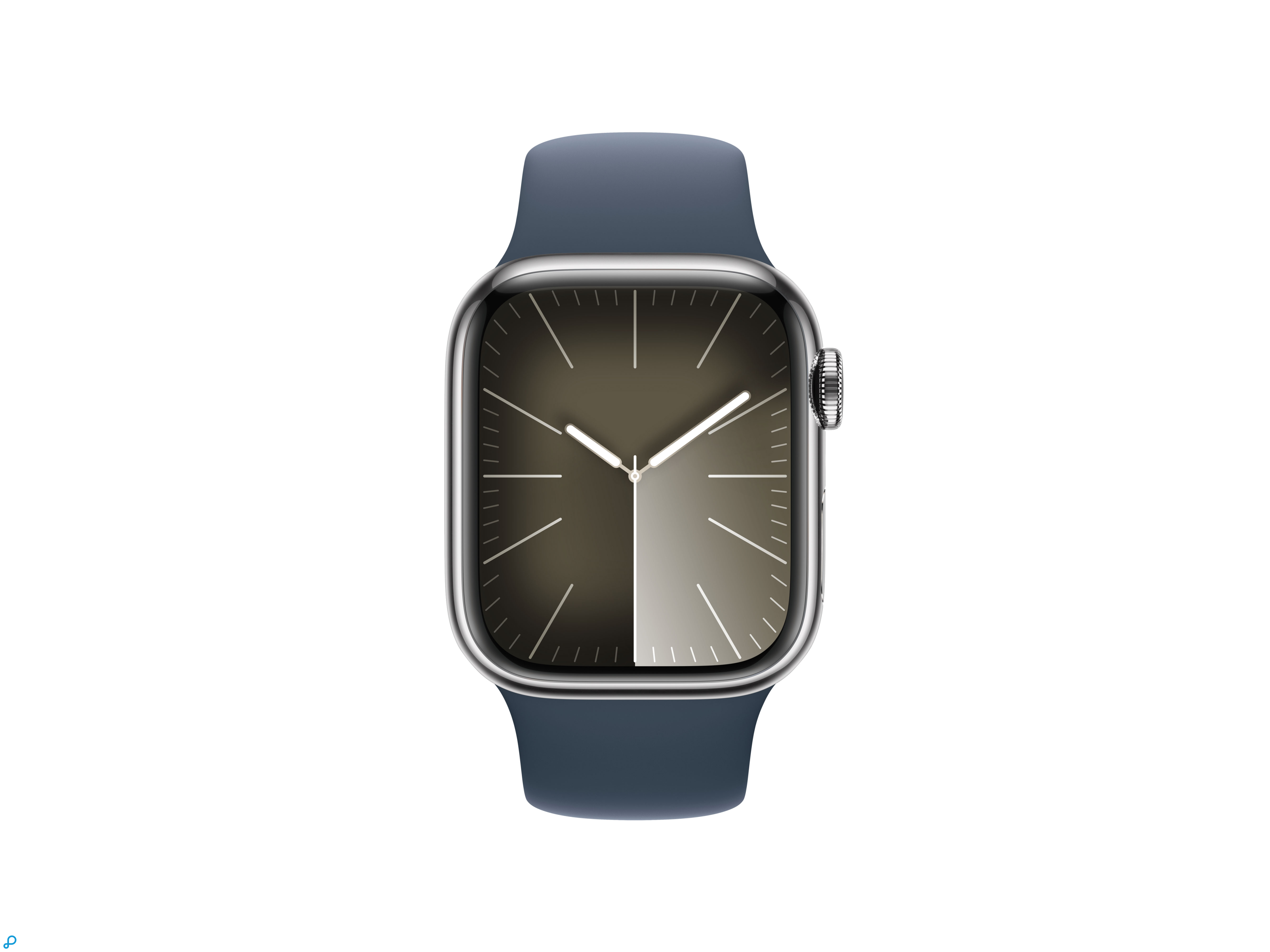 Apple Watch Series 9 GPS + Cellular 41mm Zilveren Roestvrijstalen Kast met Storm Blauwe Sportband - S/M-1