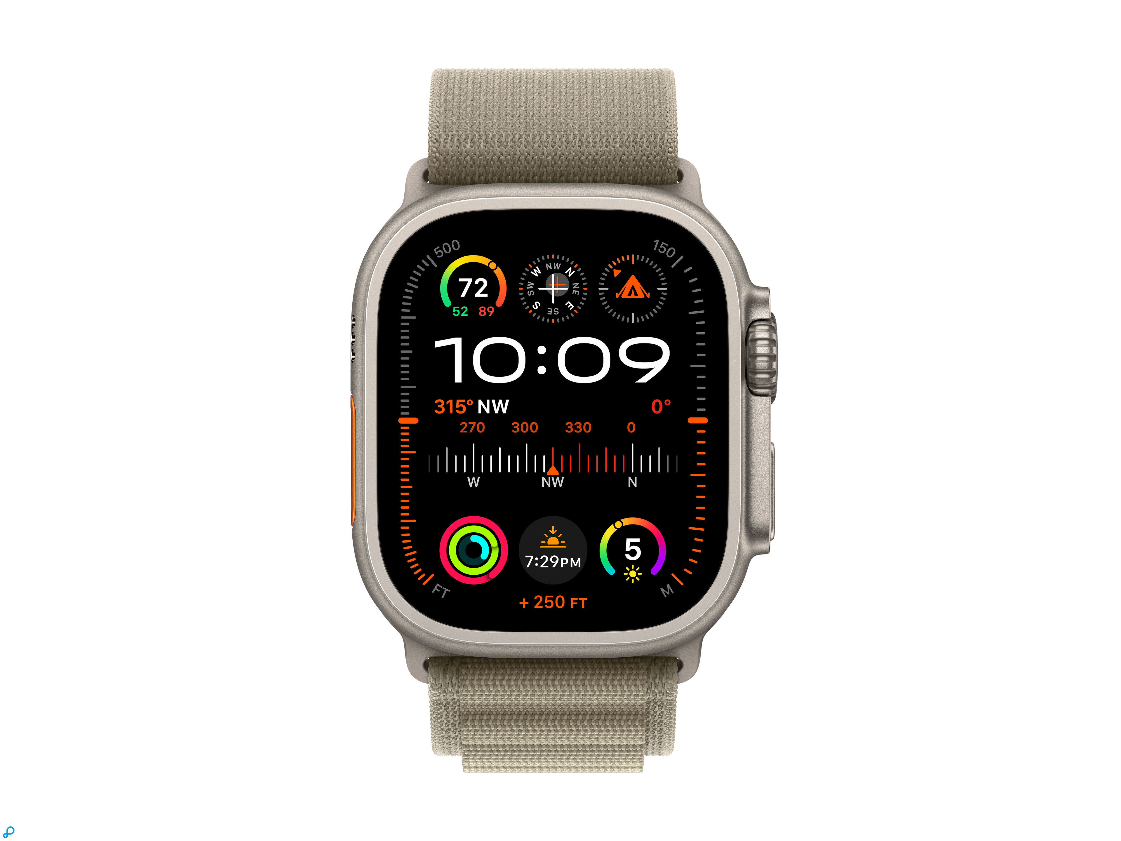 Apple Watch Ultra 2 GPS + Cellular, 49mm Titanium Case met Olijf Alpine Loop - Small-1