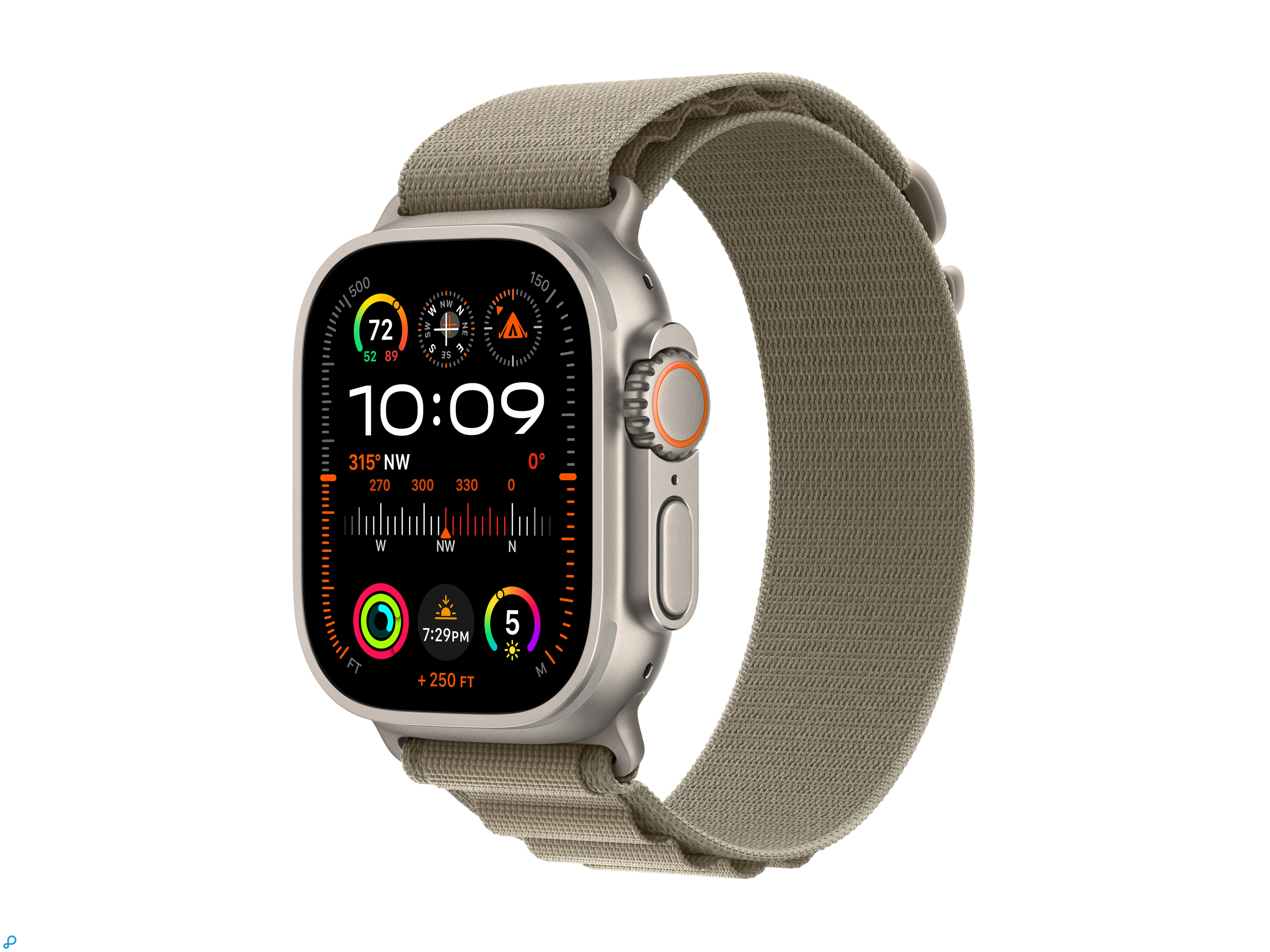 Apple Watch Ultra 2 GPS + Cellular, 49mm Titanium Case met Olijf Alpine Loop - Small-0