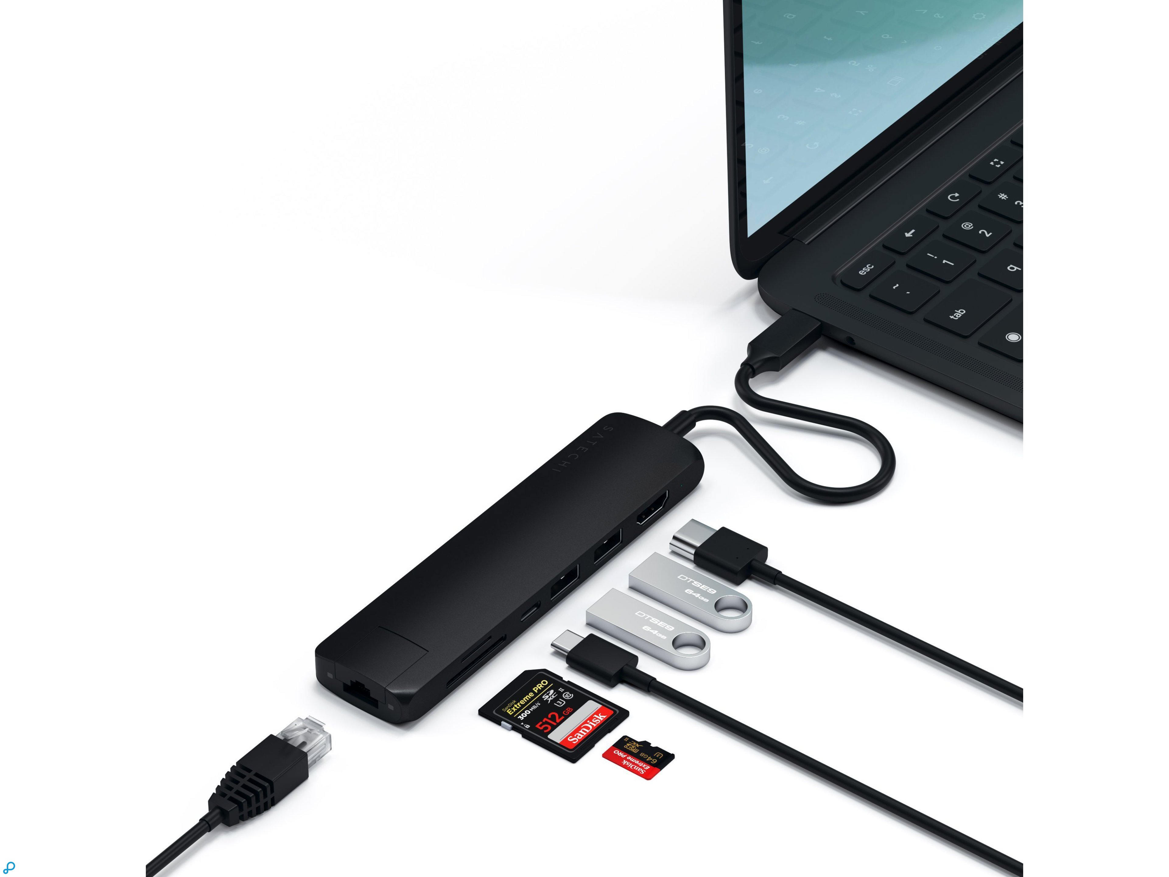 Satechi USB-C Slim Multiport Ethernet Adapter Zwart-3