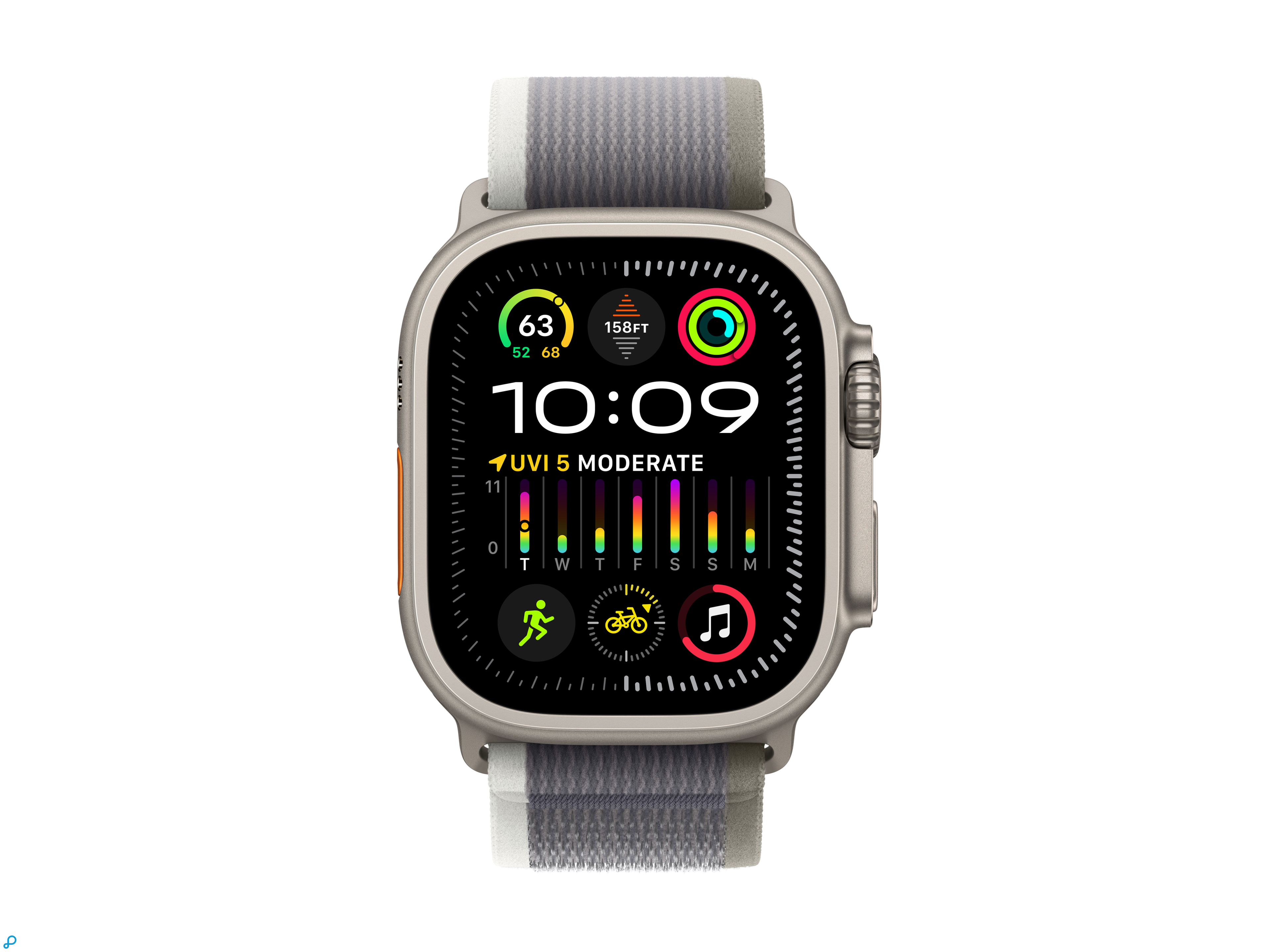 Apple Watch Ultra 2 GPS + Cellular, 49mm Titanium Case met Groen/Grijze Trail Loop - S/M-1