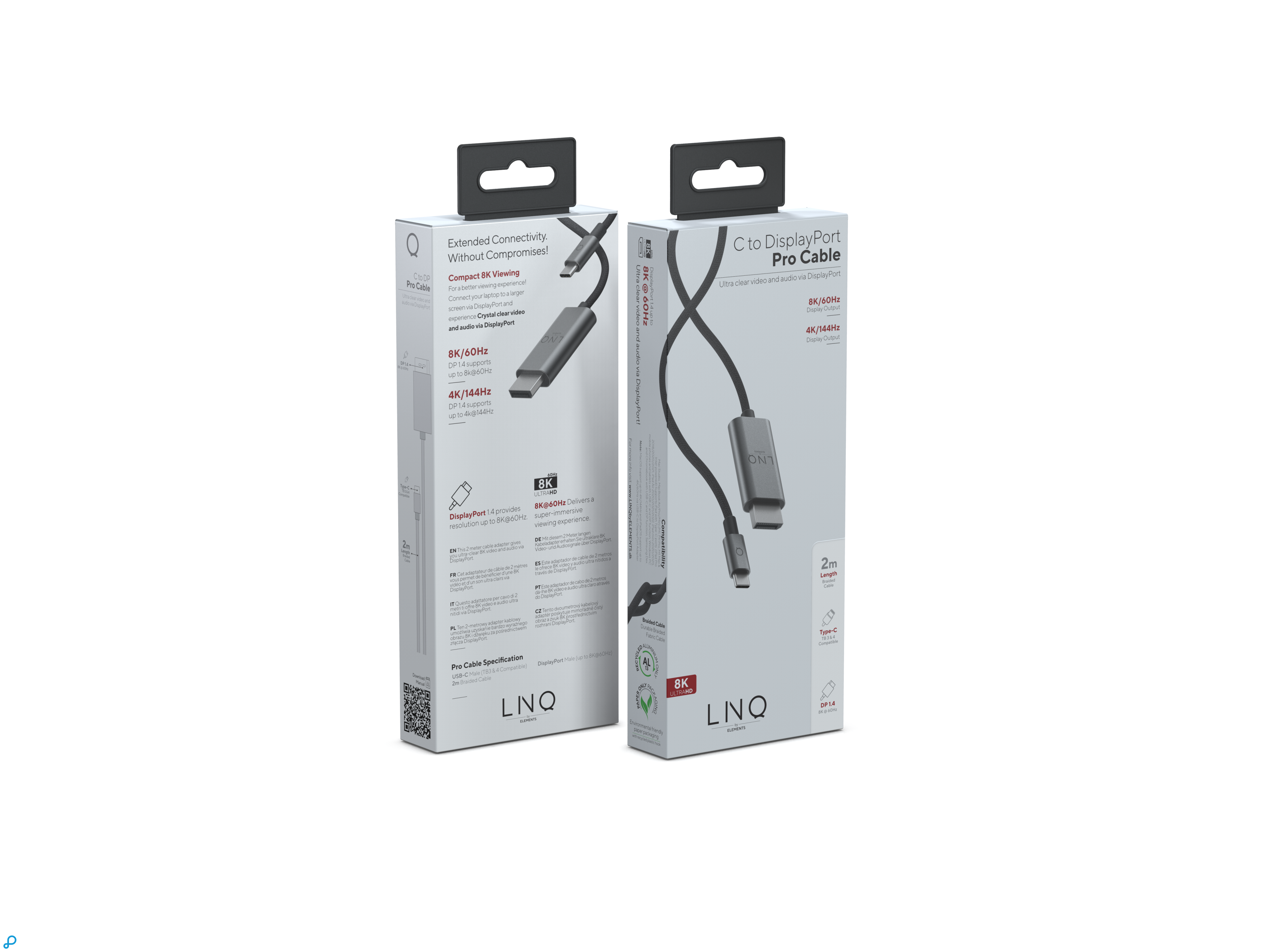 LINQ USB-C to Display Port 8K/60Hz PRO Cable - 2m Spacegrey-2