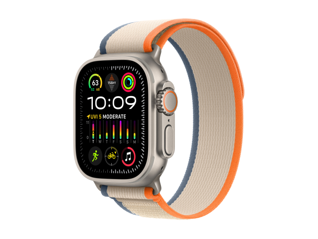 Apple Watch Ultra 2 GPS + Cellular, 49mm Titanium Case met Oranje/Beige Trail Loop - S/M-0