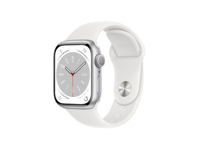 Apple Watch Series 8 GPS 41mm Silver Aluminium Case with White Sport Band - Regular-0